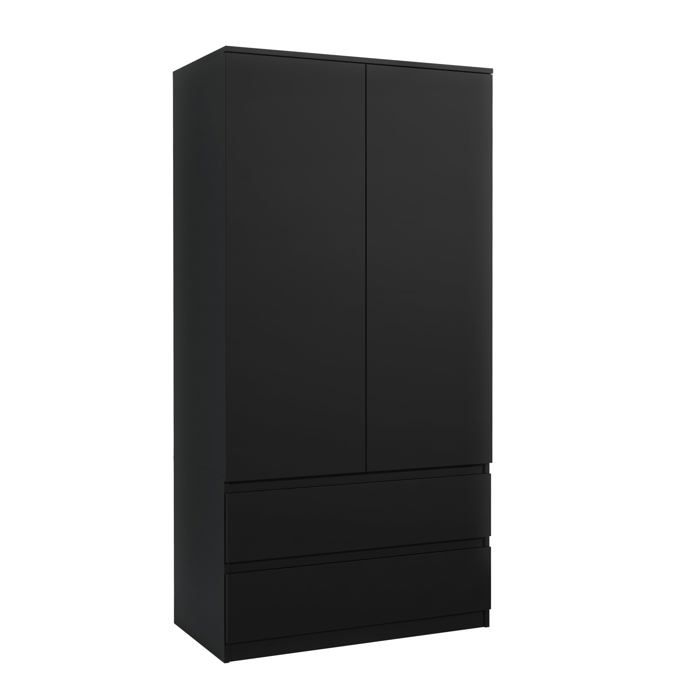 MebLocker Armoire de Chambre Noir 180 cm – Dressing avec Penderie et 2 Tiroirs Meuble de Rangement Largeur 90 cm 180x90x50 cm