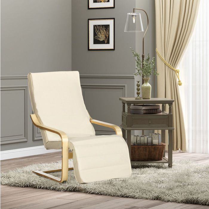 Fauteuil relax 1 personne en bouleau crème repose-pieds réglable 5 positions 66.5 x 94 x 100 cm
