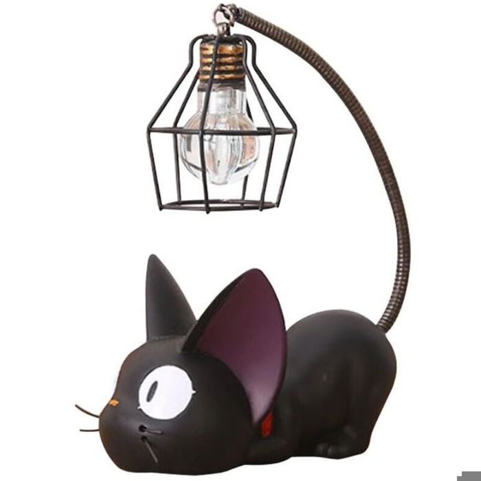 Lampe de chevet chat – Design mignon avec abat-jour métallique – Lumière douce pour chambre salon et café – Noir 8x12x17 cm