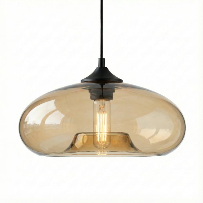 Suspension Luminaire Industriel Vintage avec Abat-Jour en Verre Soufflé 28cm - Lampe Suspendue Plafond E27 pour Cuisine Salon & S