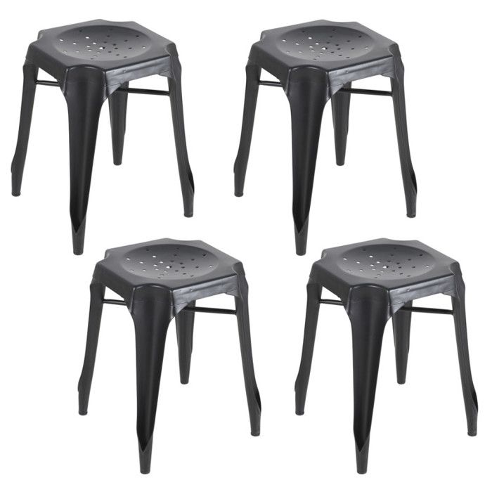 Lot 4 tabourets H. 44 cm vintage empilables en métal noir - METALICA Meubletmoi Lot 4 tabourets H. 44 cm vintage empilables en métal noir - METALICA Meubletmoi