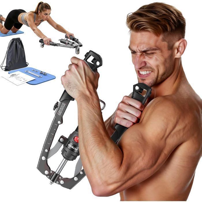 Appareil musculation hydraulique FED FITNESS résistance réglable 10-200 kg 3 en 1 poitrine bras/sac à dos tapis fournis