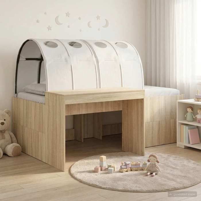 BONNEVIE - 3parcel - Lit haut pour enfants - Lit garçon/fille - Lit chambre - avec bureau 3 pc Chêne Sonoma et blanc - meu