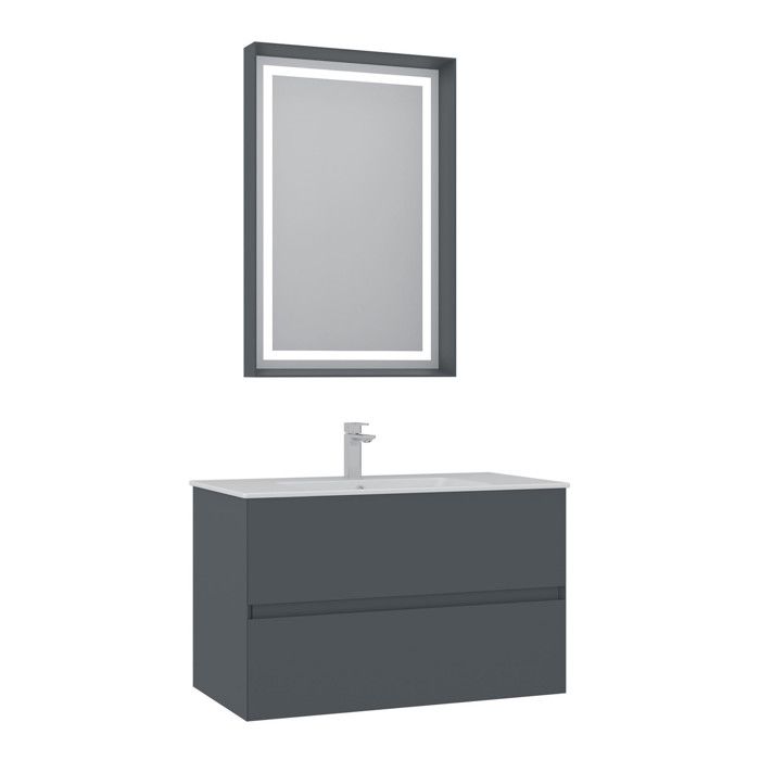 Meuble avec simple vasque et miroir Nest 91 v2 - 91 x 51 x 55 cm - Matte Anthracite