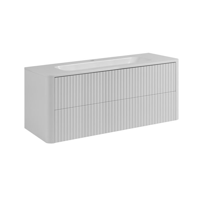 Meuble sous vasque - 120 - Blanc - Vasque résine minérale incluse - 2 tiroirs
