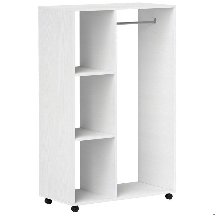 Armoire - 80x40 - à roulettes penderie mobile 1 tringle 3 espace de vie confort optimal - Blanc - Pour Chambre