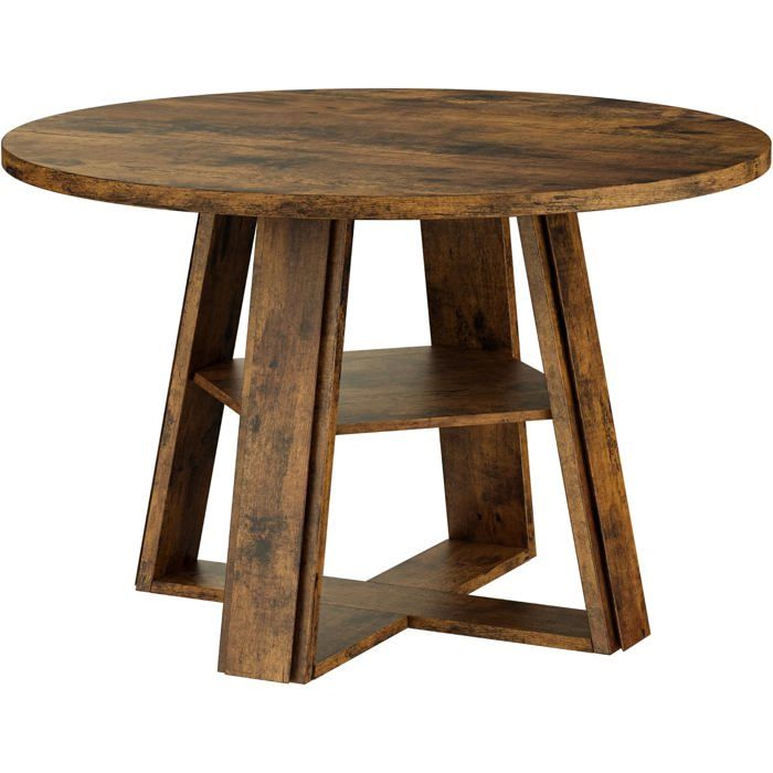 Table à Manger Ronde–Style Ferme Moderne–en Bois Robuste avec étagère De Rangement–4 à 6 Personnes 110 × 110 × 75 cm Couleur rétro