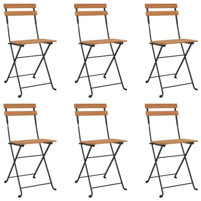 chaises de bistrot pliantes 6 pcs bois de teck solide et acier-ako7731038779431
