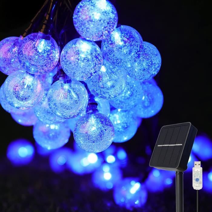 Guirlande Solaire D'extérieur, 50 LED, 33 Pieds, Globe En Cristal, Avec 8 Modes D'éclairage, Lumières De Patio étanches à énergie Solaire