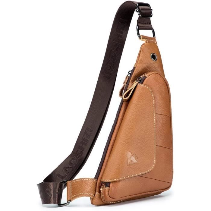 Sac Messager En Cuir Véritable Marron Pour Homme - Style Business Polyvalent - Bandoulière - Dimensions 18x21x8 Cm
