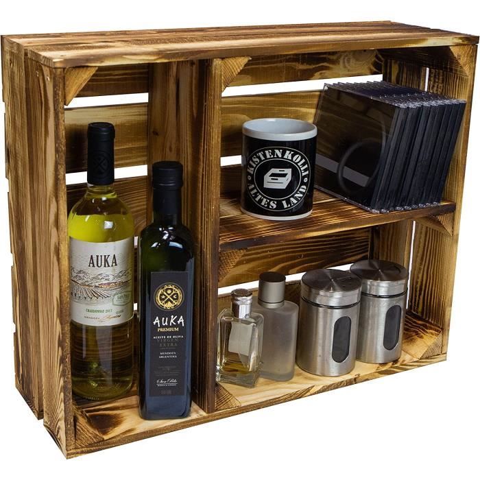 Caisse à Vin En Bois Flammé - Pour 1 Bouteille - Avec Couvercle Et Corde De Transport - Boîte Cadeau Vintage