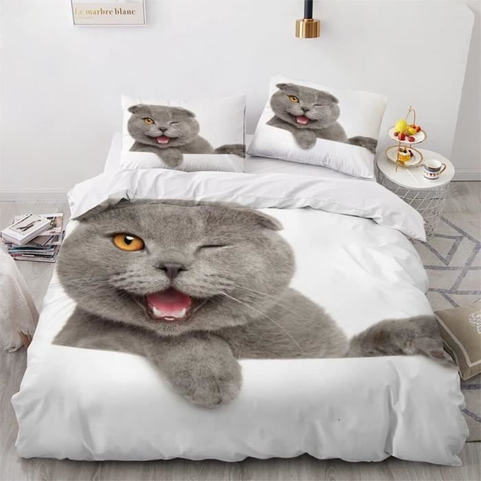 Housse De Couette 200X200 Chat Chien Parure De Lit 2 Personnes Ado