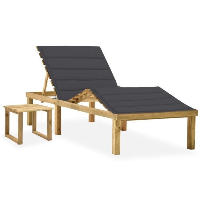 transat chaise longue bain de soleil lit de jardin terrasse meuble d exterieur 200 x 70 x (31,5 77) cm avec table et cou