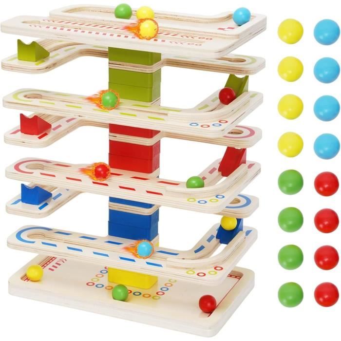 Circuit à Billes En Bois – 8 Rampe Et 16 Balles Colorées – Jeu De Chute Et Roulage – Dès 1 An – Éducatif