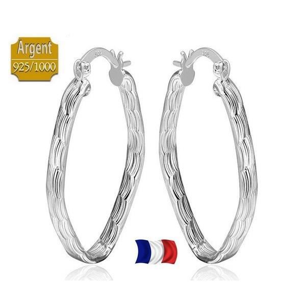 Paire De Boucles D'oreilles Créoles Tribal Argent 925 - Diamètre 16mm - Mixte