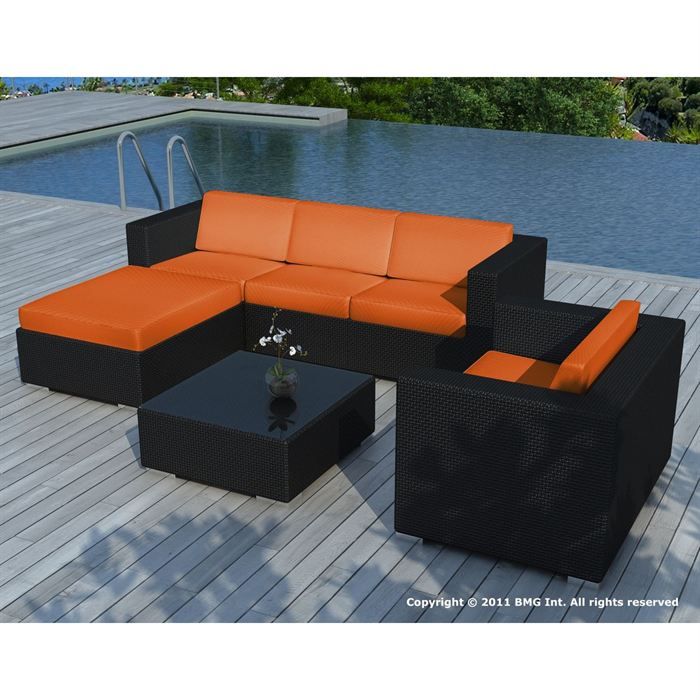 Salon De Jardin Noir Coussin Orange Sd8201 Achat Vente Salon