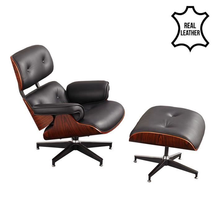 Eames Lounge Chair Ottoman Hocker Set Zwart Leder Met Walnotenhout Achat Cd Cd Ambiance Lounge Pas Cher