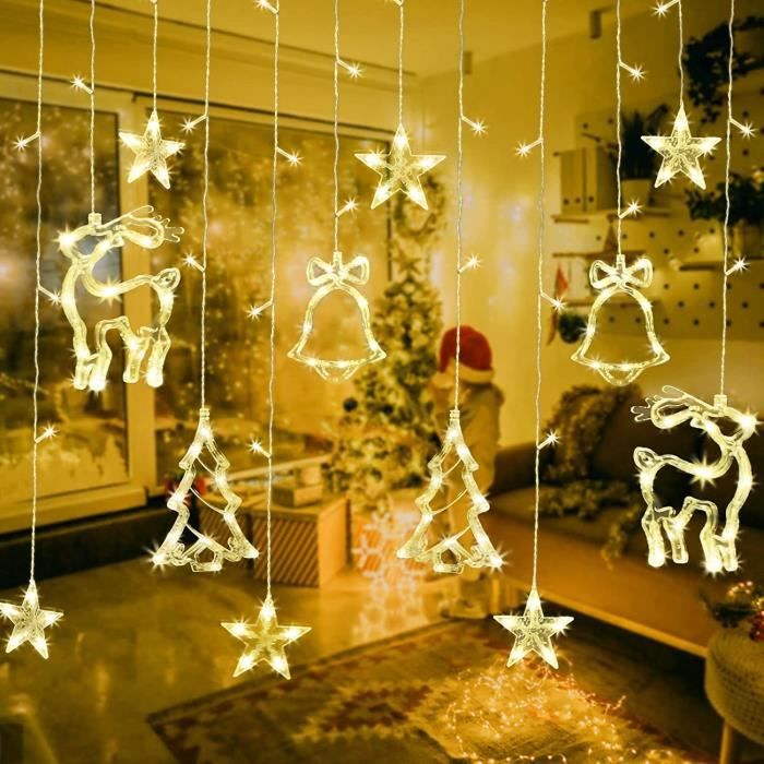 Rideau Lumineux de Noel, 3.5M Guirlande Lumineuse Noël,les guirlandes  lumineuses sont réparties sur 12 brins, étoiles, orignal, A218 - Cdiscount  Maison