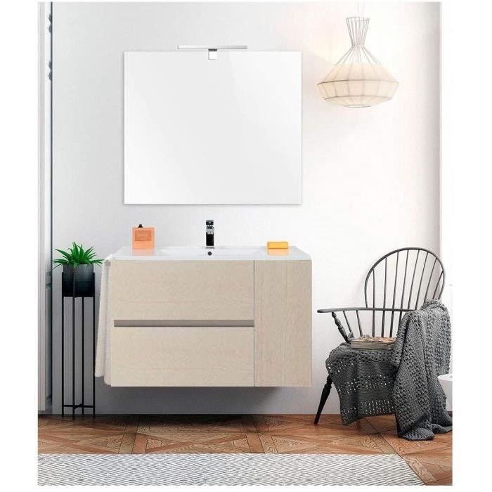 Meuble de salle de bain suspendus HEIMDALL 60CM Crème avec plan vasque et miroir