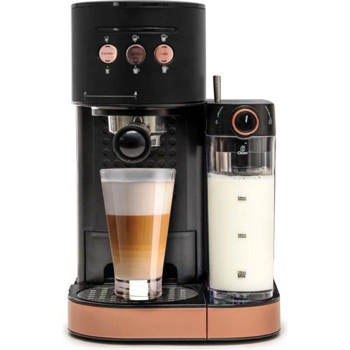 Machine à café BluMill - Machine à piston - Mousseur à lait automatique - Noir/Rose