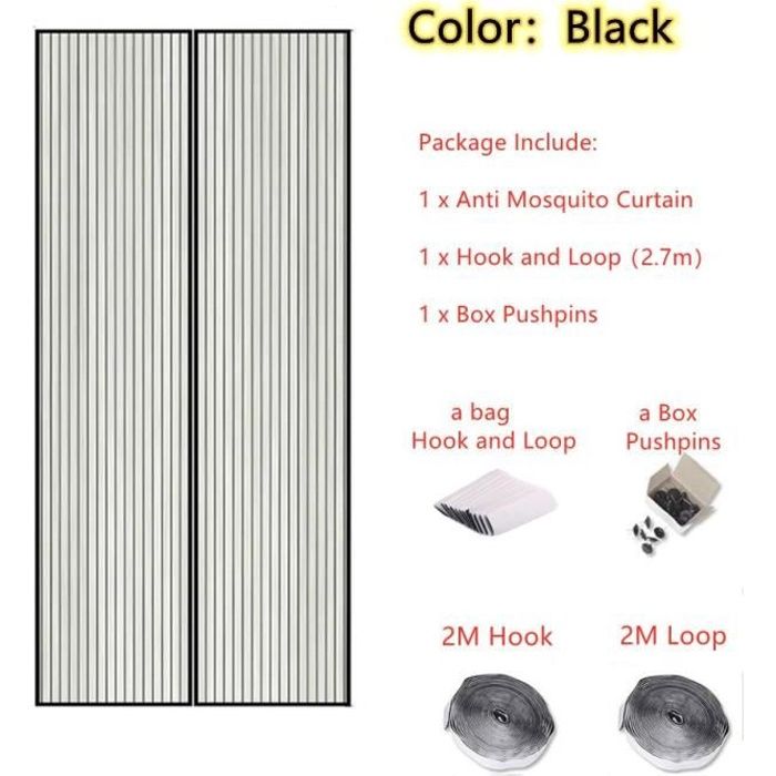 Taille 140 x 240cm - Type Black 2 - Moustiquaire magnétique anti-mouche pour portes et fenêtres, filet de Pro