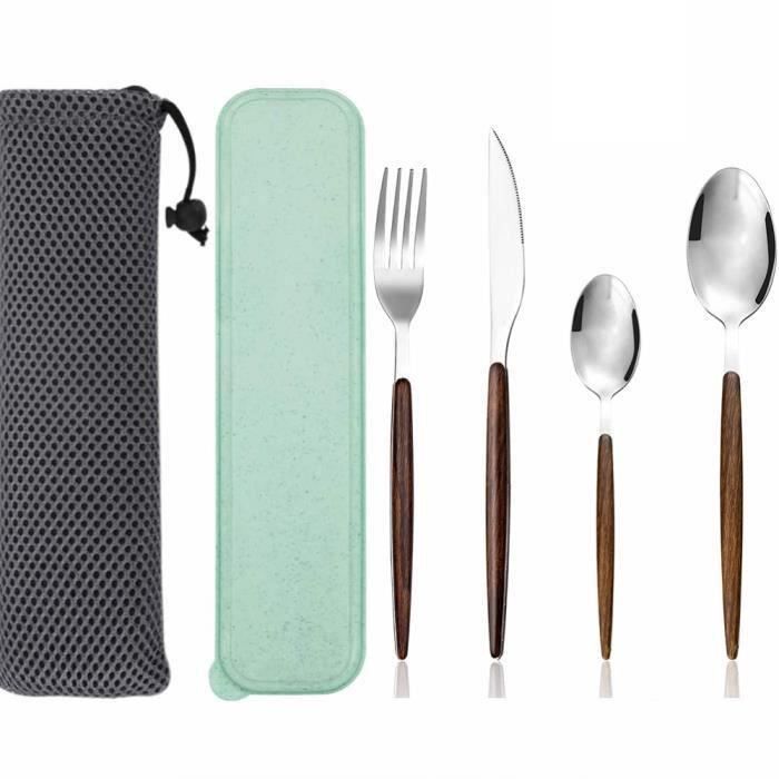 Set De Couverts Voyage DIYJEP En Inox - 2 Couteaux, Fourchettes, Cuillères Et Baguettes Avec Étui
