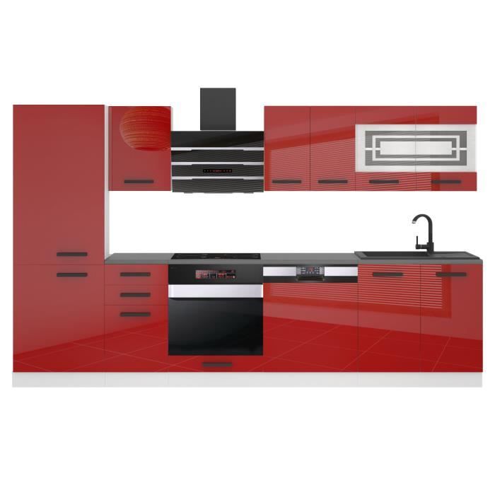 Cuisine Complète - B BELINI GROUP - CINDY - Rouge Très Brillant - 300 cm - Design Contemporain