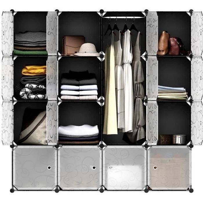 Armoire De Chambre Rangement 16 Cubes Penderie Plastique Meuble