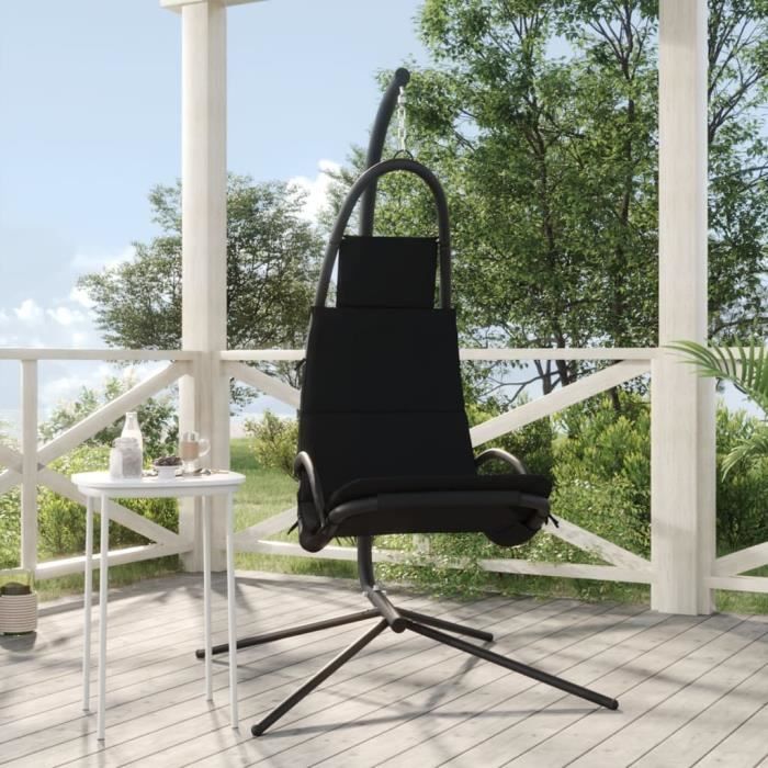 BALANCELLE - Chaise balançoire de jardin et coussin noir tissu Oxford/acier - YW Tech DIO7380740296431