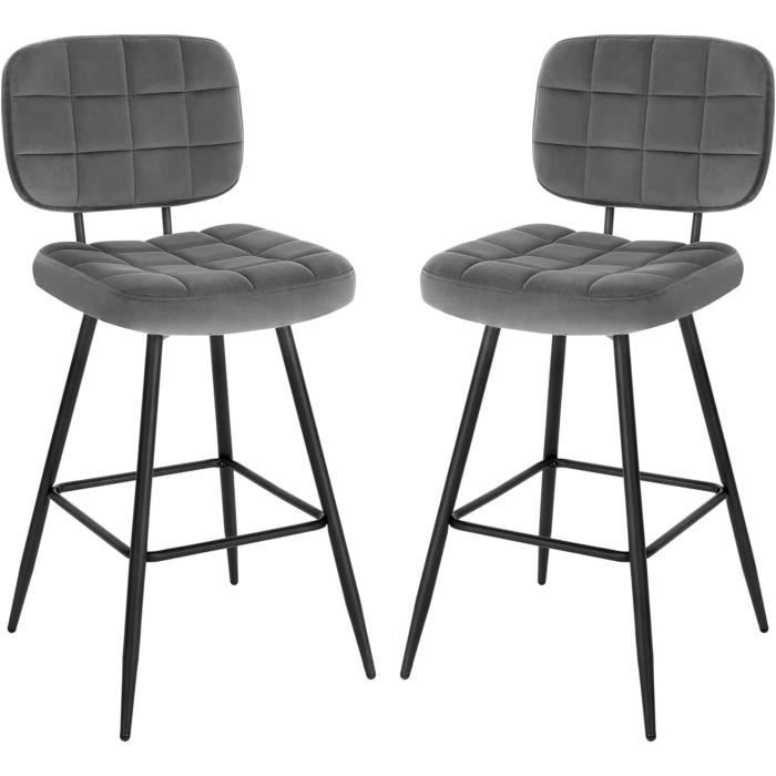 EUGAD Tabouret Bar Lot de 2 Chaise de Bar Tabouret de Cuisine en Velours et Métal Siège Rembourré Gris foncé E0AG0028-2