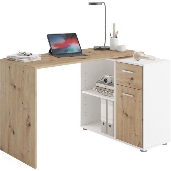 Albrecht Bureau dangle avec rangements - Mélaminé chêne et blanc - L83 x H74 x P117 cm - vue 1