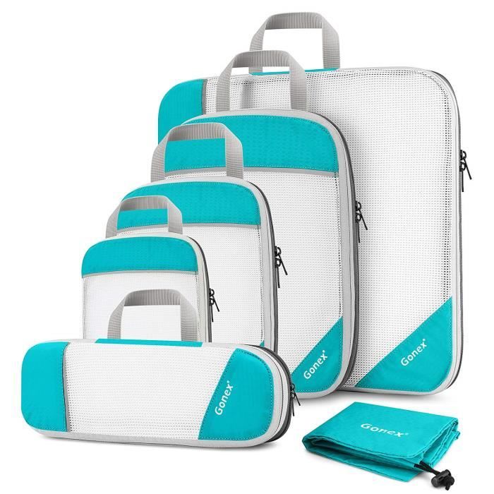 Gonex Sac Organisateur Rangement de Valise Bagage Sac Compression Pour Voyage Maquillqage Vetement Lot de 6 Turquoise