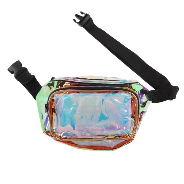 Hililand sac banane holographique Sac banane iris Transparent sac de ceinture brillant avec fermeture clair PVC tanche pour