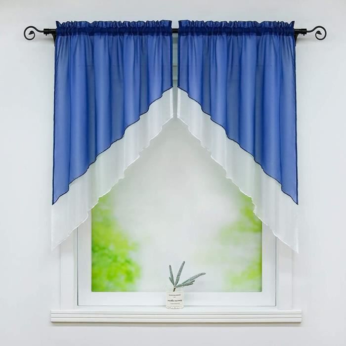 Lot de 2 Store romain bateau voilage fenêtre avec Galon Fronceur sans Percage Voile L-H 90x100cm-bleu royal