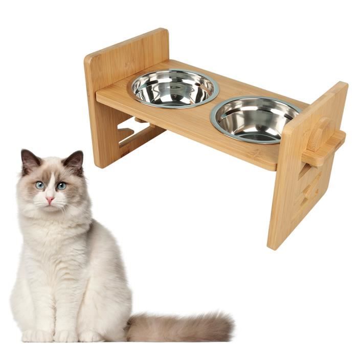 Support à Bol pour Chien Grande Taille - HUOLE - Bois - 2 Bols Inox - Antidérapant