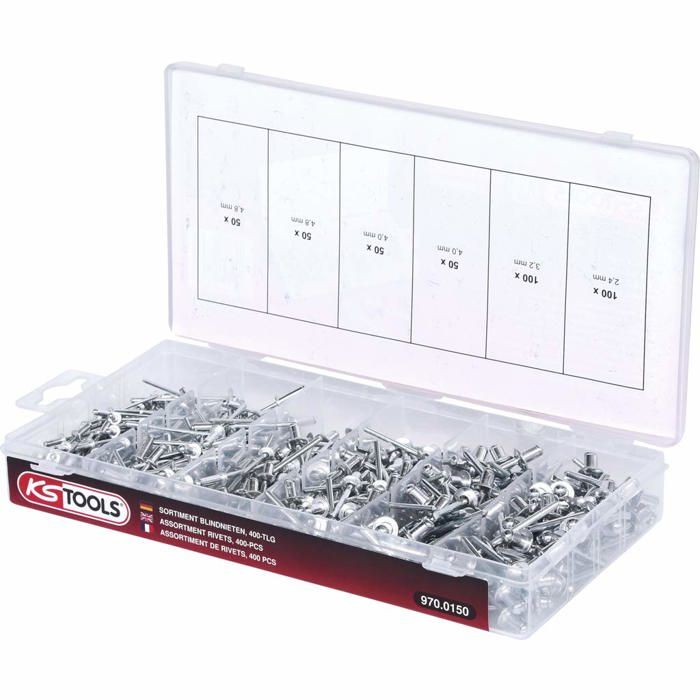 KS Tools Sortiment Blindnieten, 400-tlg. 970.0150 Popnieten für Blindnietzange