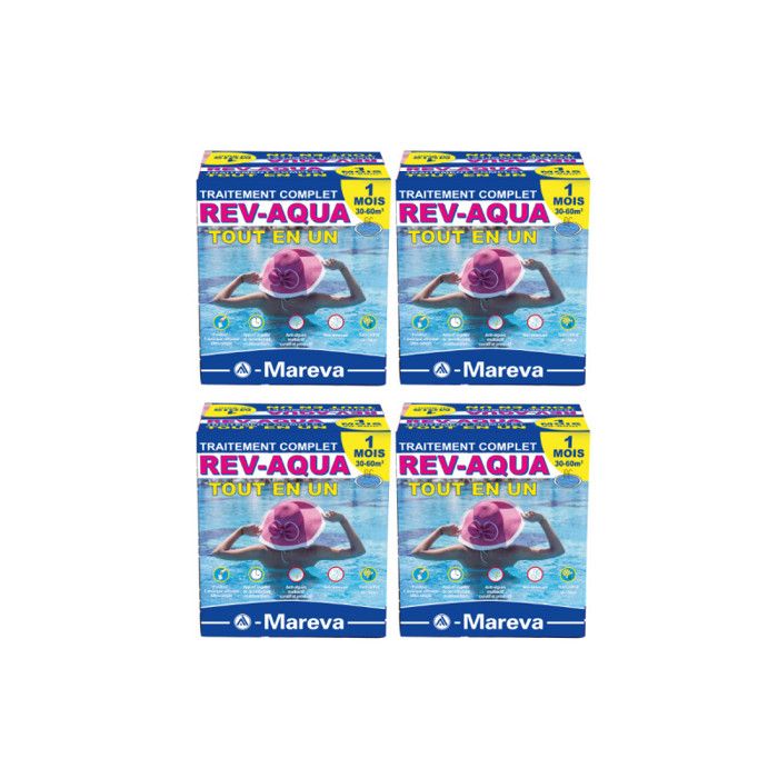 Lot de 4 kits Rev-Aqua MAREVA traitement complet pour piscine de 30 à 60 m3 - 4 mois