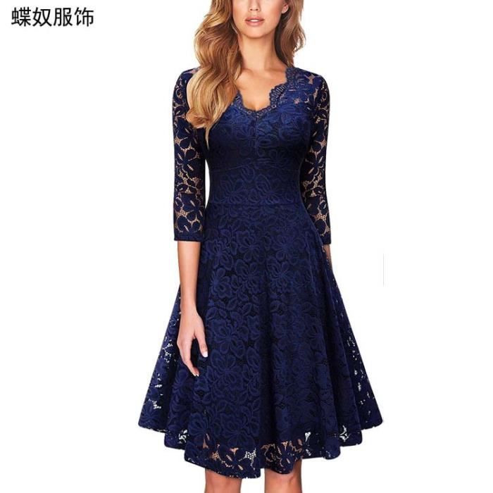 Robe Longue Femme Onsoyours - Manches 3/4, Imprimé Florale, Mousseline Dentelle, Style Rétro Soirée