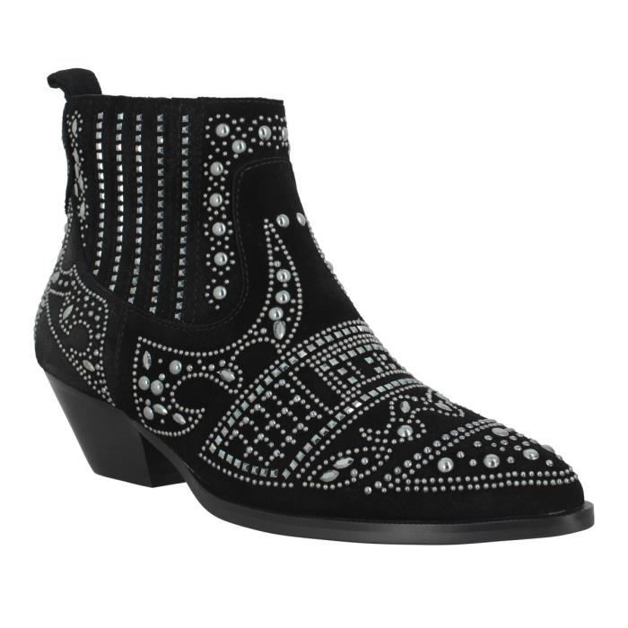 Bottines Femme Bibi Lou 767 en Cuir Noir Talon Large Plomb Cdiscount Chaussures