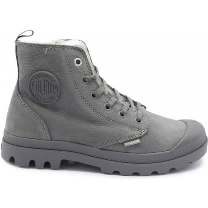 Chaussure montante femme Palladium Pampa Hi Zip WL en cuir gris