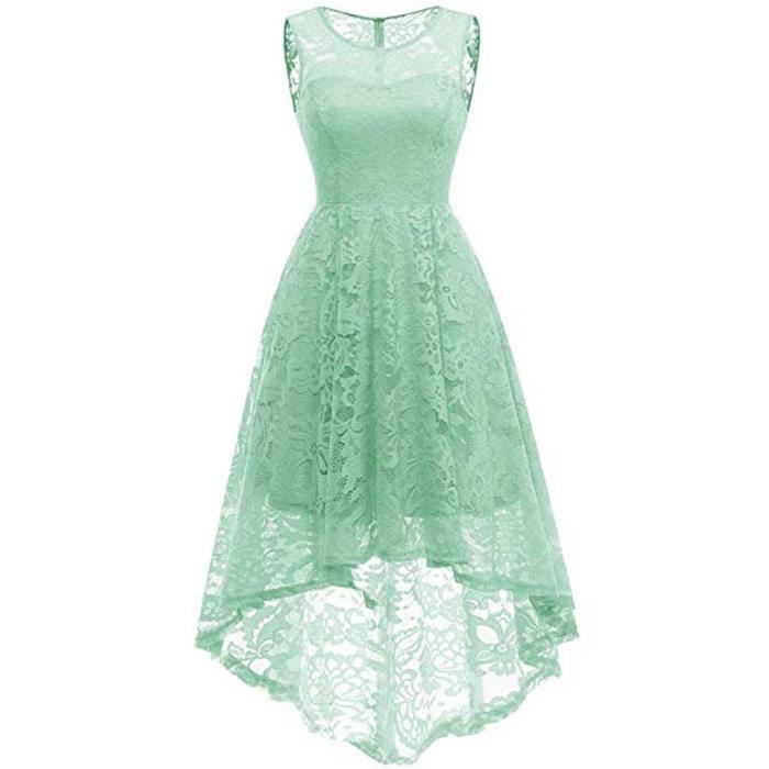 Robe Longue Femme Ronde Dentelle Cou Manches Pure Color Balancez