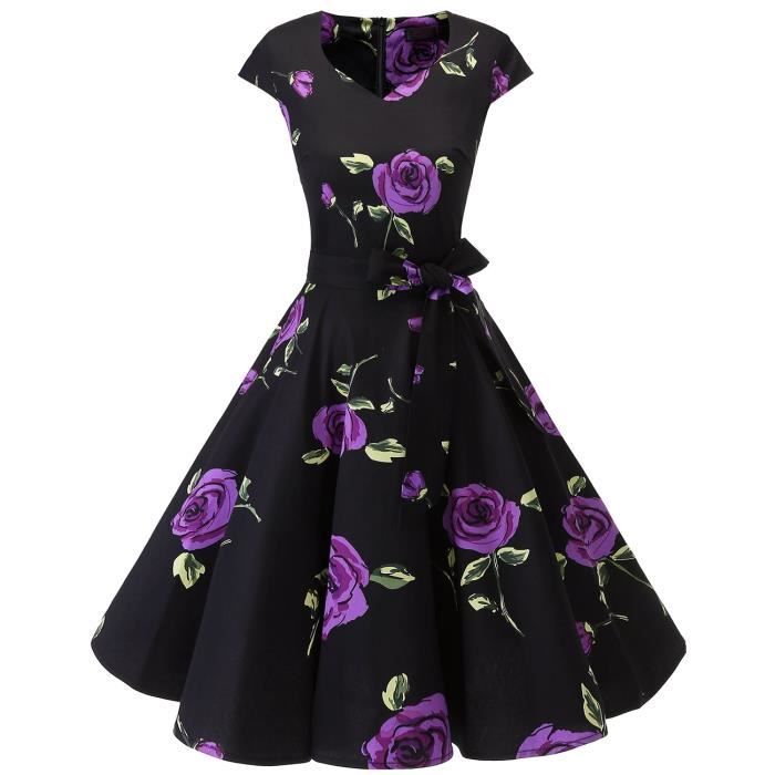 Robe XFP87 Reg des femmes; R?�tro des ann?�es 1950 robes de cocktail vintage trap?�ze ?� manches Cap 