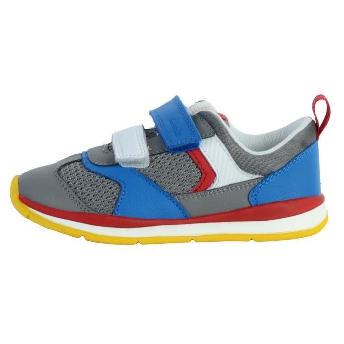 Basket Cuir Clarks Enfant Ferris Run Gris combi Cdiscount Chaussures