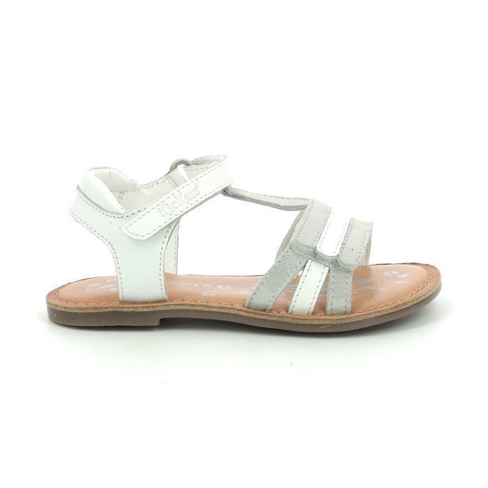 Sandales enfant Kickers Diamanto Cuir Blanc Argent Fille Blanc