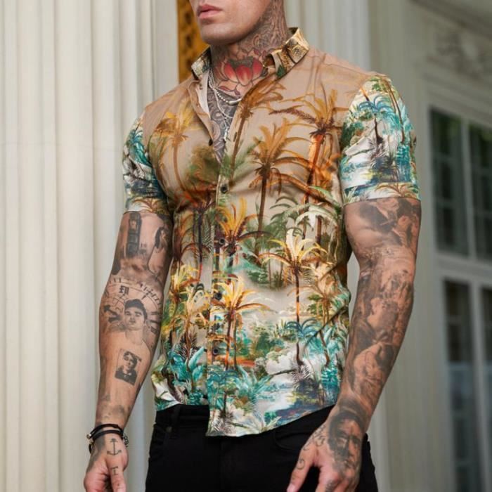 Chemise homme imprime manches courtes nouveau ete Vintage decontractee mode sport Noir 1 Tammy Marron Cdiscount Pret a Porter