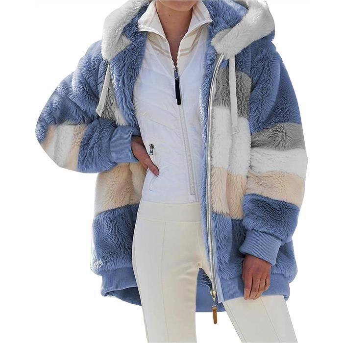 Veste Epais a Capuche en Peluche Douce Manteau d Hiver pour Femme en Molleton Court et Chaud Manteau en Fausse Fourrure Bleu Bleu Cdiscount Pret a Porter