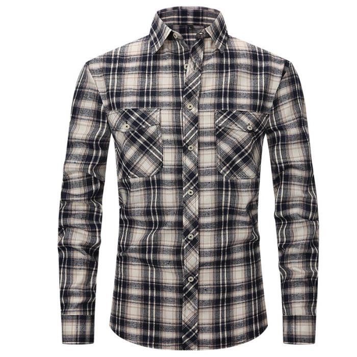 Chemise en Flanelle Homme Manches Longues Chemise Carreaux Plaid