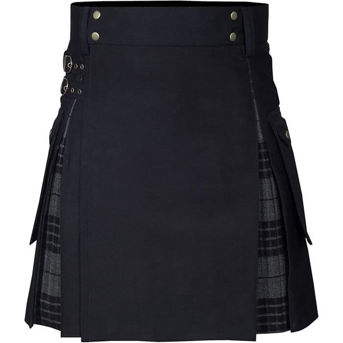 Jupe Plissee Medievale ecossais Tartan Steampunk Gothique Homme Gris Kilt Poches Cargo Travesti Plaid Gris Cdiscount Pret a Porter