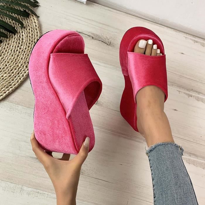 Pantoufles talon compens pour femmes Fond pais Bouche de