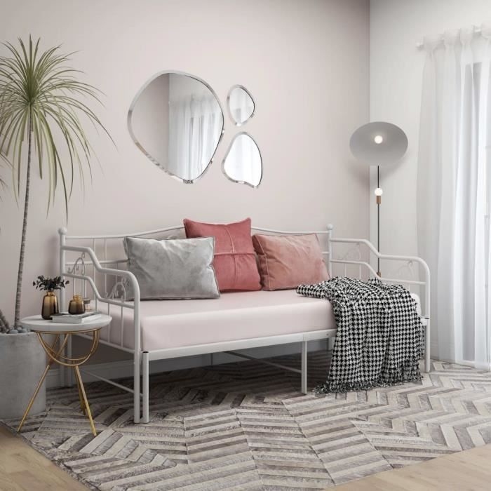 Lit banquette gigogne OVONNI - Blanc - 90x200 cm - Métal - Contemporain - Design